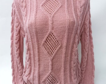 Woman clothing pink cable knit Sweater chunky soft warm perfect winter gift for woman fashion pullover hand knit sweater Valentine gift