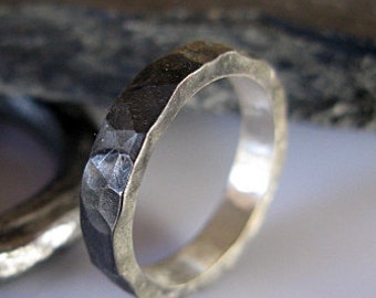 Mens Wedding Band Black Rhodium Silver Wedding Band Mens Wedding Band Man Wedding Ring Black Ring Black Band Man Ring Hammered Silver Ring