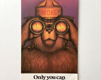 Vintage 1970s Smokey The Bear Sticker Prevent Forest Fires Sticker Forest Sticker Bear with Binoculars Sticker