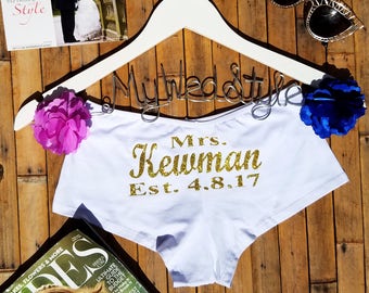 Personalized Lingerie, Personalized Bride Boyshorts, Honeymoon Lingerie, Wedding Lingerie, Bridal Underwear, Bachelorette Party Gift