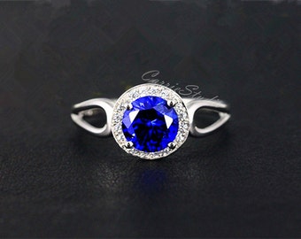 Blue Sapphire Ring Sapphire Engagement Ring/ Wedding Ring 925 Sterling Silver Ring Anniversary Ring Promise Ring