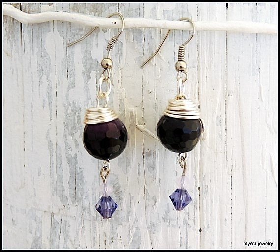 Purple drop earrings, Statement Earrings, Lilac Dangle Earrings, Cute Small Earrings, Dark Purple Earrings, Womens Ball Earrings