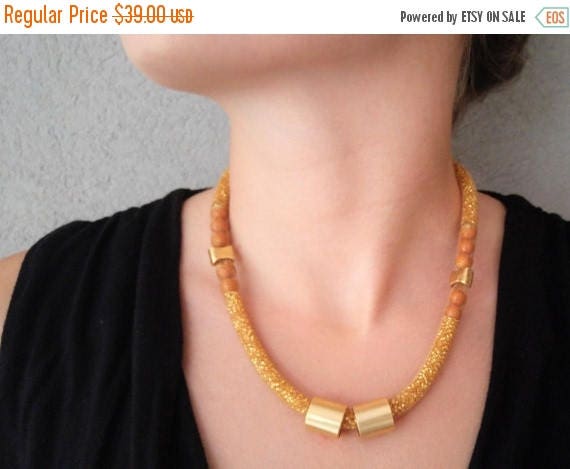 Free Shipping - Gold Mesh Necklace, Big Funky Necklace, Statement Jewelry, Chunky Womens Necklace, Large Womens Golden Necklace, Bib mesh N