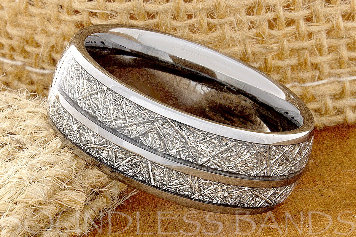 Tungsten Wedding Ring Tungsten Ring Meteorite Mens Women's Wedding Ring Anniversary Engagement Ring Dome 8mm Matching Ring Set Perfect Gift