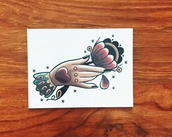 Temporary tattoos - The Hand tattoo// traditional tattoo // gift for her // adult and kids temporary tattoos.
