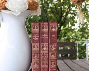 Red Books, Vintage Books, Decorative Books, Antique, Vintage Collection, Book Décor, Wedding Decor, Home Decor, Centerpiece, Office Décor