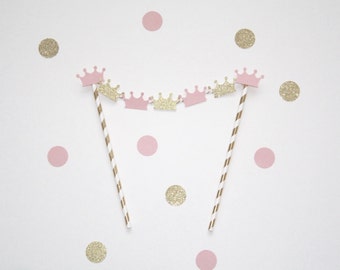 Pink and Gold Crown Cake Topper. Pink and Gold Birthday Party. Pink and Gold. Princess Party. First Birthday. Cake Smash. Cake Decoration.
