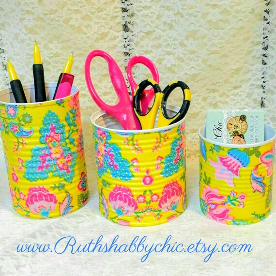 Items similar to Yellow decorative desk accessories/ pencil holders