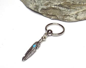 Silver Leaf Captive Bead Ring Cartilage Hoop Earring Upper Ear Hoop Ring 16 gauge