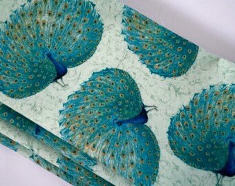 Large Cloth Napkins, Peacocks, Blue-Greens, Teal, Aqua,Sea Green, Cool Summer Table Decor. Everyday Luxury Reusable Dinner Napkins.