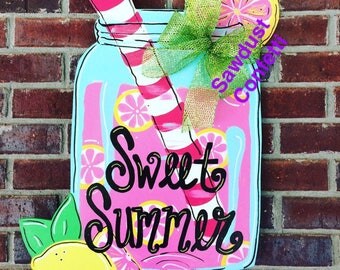 Pink Lemonade Door Hanger, Mason Jar Door Hanger, Lemonade Door Hanger, Lemonade in a Jar Door Hanger, Summer Door Hanger, Pink Lemonade