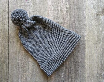 Mens pom pom hat Mens knit hat Mens slouchy hat Gray slochy hat Mens sky hat Mens winter hat with pom pom beanie knit hat for men knitted