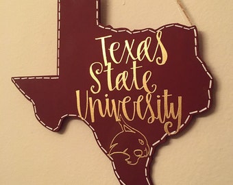 Texas State University | Wooden Hanging Calligraphy Sign | TXST Sign