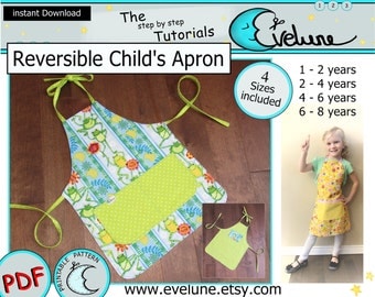 Children's reversible apron pattern / 4 sizes / PDF / English pattern / kids apron pattern / child apron /cooking apron /Evelune