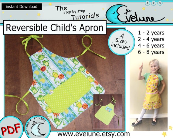 Children's reversible apron pattern / 4 sizes / PDF