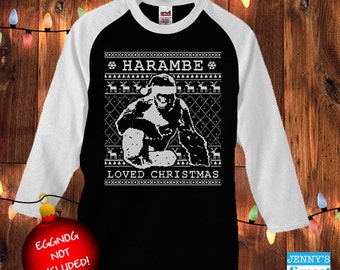 Harambe Loved Christmas | Harambe Sweater | Ugly Christmas Baseball Tee
