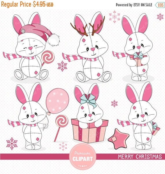Items similar to 70% OFF SALE Christmas bunny clipart, White bunny ...