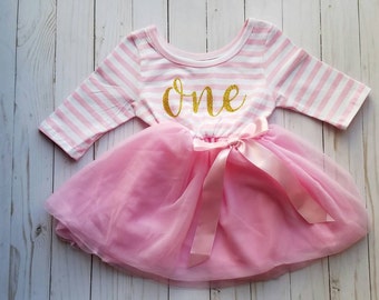 First Birthday Outfit Dress, Girls First Birthday Outfit, Pink and gold first birthday outfit, 1st birthday outfit, first birthday girl