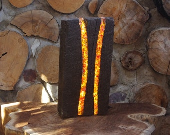LED Table Lamp Made from Recycled Wood & Glass -- Unique Accent Lamp for any Decor. It's a Remarkable Eye Catcher
