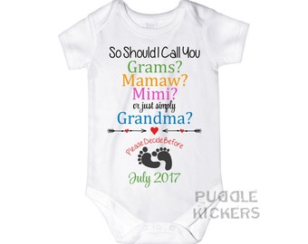 Pregnancy Announcement Onesie® Grandparents to be Pregnancy Reveal Announcement Onesie Grandma Announcement onsie // So should I call you