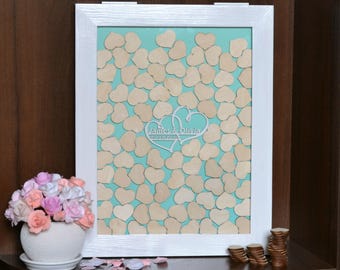 Wedding Guest Book Alternative Drop box Wedding Personalized gift Guest box Drop Top hearts Wood White Frame Unique Guestbook