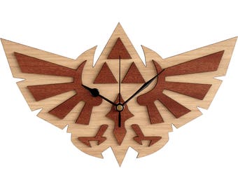 Zelda Clock in wood / Zelda WingCrest Clock / Hyrule Clock (Crest of the Royal Family of Hyrule)