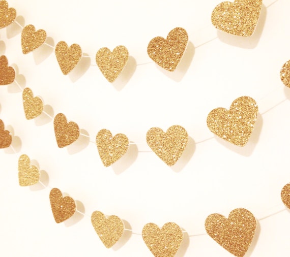 Gold glitter heart garland Valentine's Day Garland gold