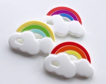 New Large Rainbow Baby Cloud Teether Silicone Pendant, DIY Teething Necklace Toy Jewelry, girl chew red orange yellow green blue purple sea