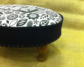 Vintage footstool black and white owls