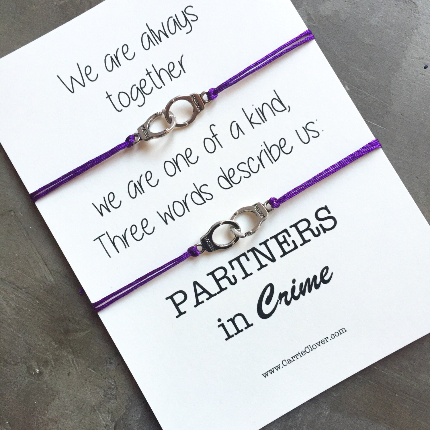 Partners in crime bracelet set Best friend bracelet Best