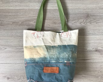 Faded blue canvas tote bag