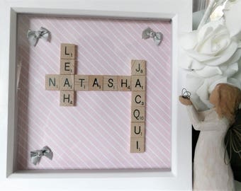 Scrabble Wall Art. Family Tree. Scrabble Frame Gift. Personalised Frame.Wedding, Wedding Anniversary Birthday Best Friend Personalised Gift