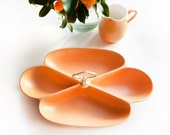 Mid Century Modern Orange Serving Dish | Rare California Pottery USA Matte Orange Glaze | 4-Section Snack Serving Tray