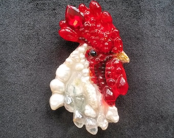 Cock-handmade brooch from stones and beads