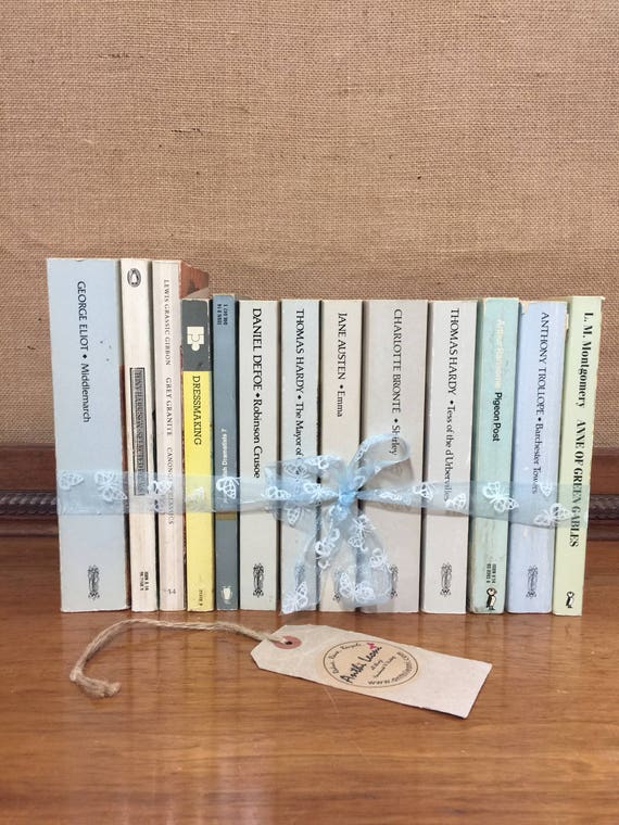 GREY PASTEL Paperback Vintage Classic Book Collection - Foot Long Instant Book Stack - Interior Design Shelf Staging - Neutral Home Decor