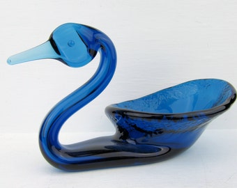 Blue glass swan | Etsy