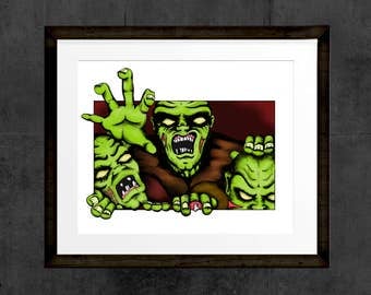 Walking Dead Crawling Zombies, hand drawn and painted Zombies reaching out of frame print. INSTANT DOWNLOAD