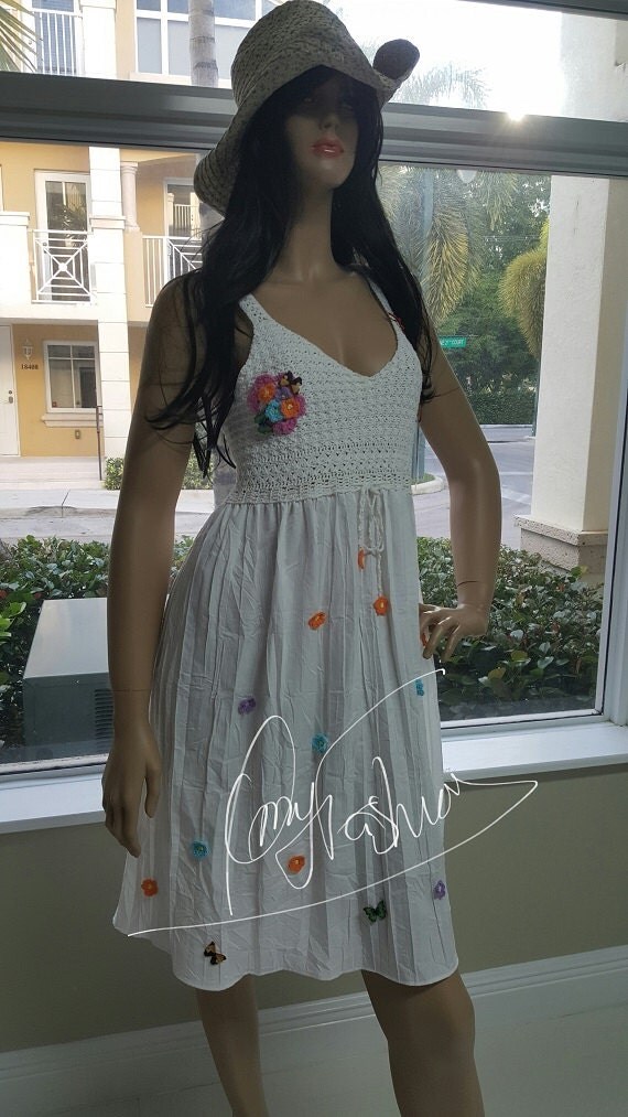 White Knee-Length Dress Crochet Dress Hand-crochet Wedding