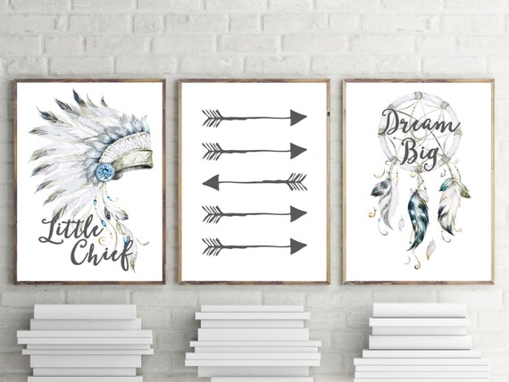 Boys Nursery or Bedroom Prints Boho Watercolor Tribal