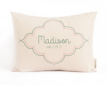 Birth Announcement Gift, New Parents, Newborn Gift, Personalized Baby Pillow, First Birthday, New Baby, Nursery Pillow