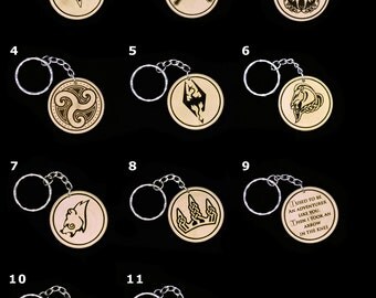 Skyrim Cities Windhelm Riften Morthal Solitude Whiterun Winterhold Guard Quotes Hand Made Double sided Laser Engrave Wood Keyring Keychain