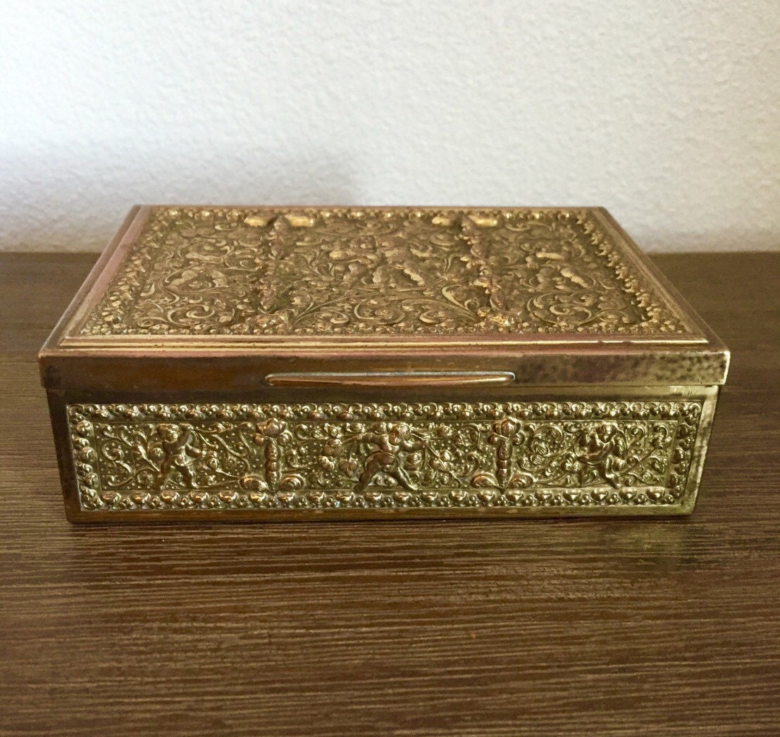 Jewelry Box Ornate Brass Metal Jewelry Box Metal by Speckadoos
