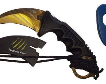 Karambit Knife Tactical Gear CS GO Knife Counter Strike Global Offense w/Rope & Sharpener by Magnolia Gear - Skinning Knife or Hunting Knife