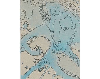 DIN A5 abstract painting - figurative drawing