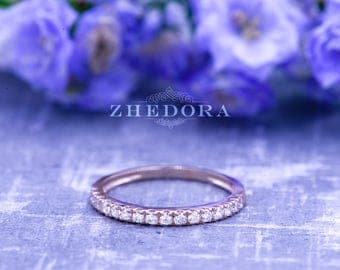 Half Eternity Wedding Band in 14K or 18k Solid Rose Gold 0.25 CT, Stackable Band , Simulated Diamond Band , Stackable Ring