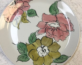 Johnson Brothers Plate Carmel. Rare Johnson Brothers Plate. Vintage Dinner Plate Floral. Mid Century Plate Pink. Floral Plate