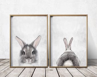 Nursery Wall Art Nursery Decor Gray Rabbit Print Bunny Printable Art Print Download Baby Girl Nursery Print Rabbit Poster