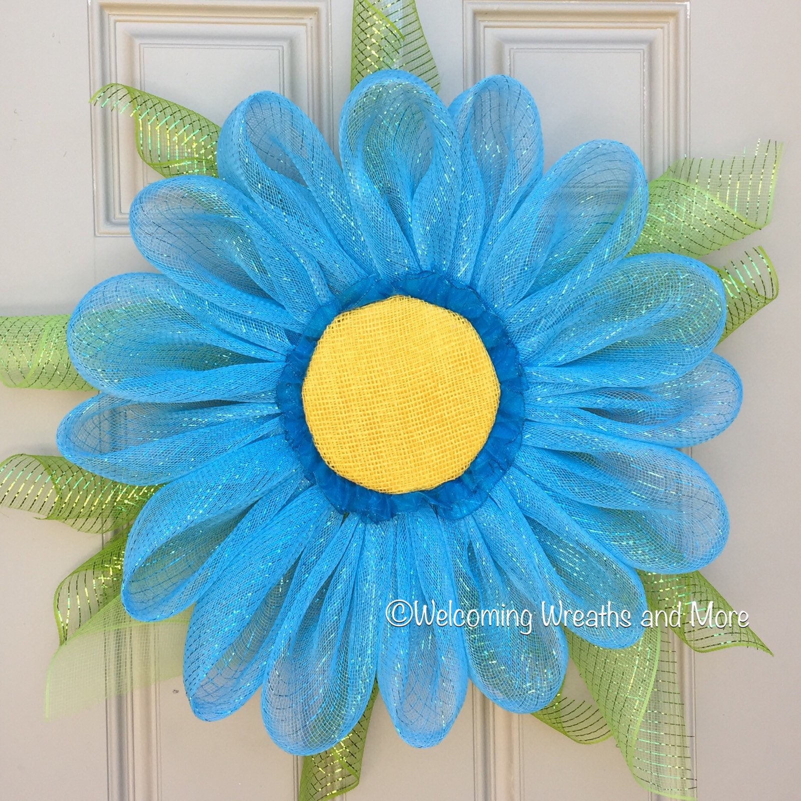 Daisy Wreath Blue Flower Wreath Spring Mesh Wreath Daisy