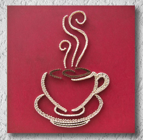 String art coffee Coffee cup wall hanging Strings and