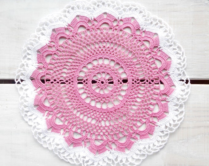 9 inch Doily, Handmade Crochet Round Doily, Light Purple and White Doily, White Tablecloth, Table Decoration, Gift for Her, Housewarming